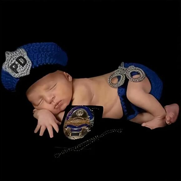NEW! Baby Infant Photo Op Police Officer Crocheted Knit Set Picture - Picture 1 of 4